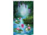 Abakuhaus Tenda Da Doccia Stretta Naturale, Fantasia Laghetto Con Ninfee, Set Decorativo Per Bagno In Tessuto Con Ganci, 120 X 180 Cm, Verde Acquamarina Rosa