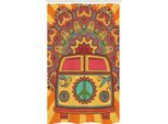 Abakuhaus Tenda Da Doccia Stretta Hippie, Mini Van Ornaments, Set Decorativo Per Bagno In Tessuto Con Ganci, 120 X 180 Cm, Arancione Corallo Turchese