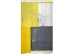 Abakuhaus Tenda Da Doccia Astratta Stretta, Pale Yellow Squares, Set Decorativo Per Bagno In Tessuto Con Ganci, 120 X 180 Cm, Grigio Giallo
