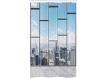 Abakuhaus Paesaggio Tenda Da Doccia Stretta, Ufficio In Grattacielo, Set Decorativo Per Bagno In Tessuto Con Ganci, 120 X 180 Cm, Azzurro E Grigio