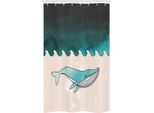 Abakuhaus Tenda Da Doccia Stretta Con Balene, Pesci Che Nuotano Sott'acqua, Set Decorativo Per Bagno In Tessuto Con Ganci, 120 X 180 Cm, Blu Petrolio Turchese