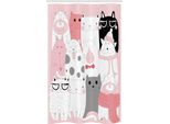 Abakuhaus Tenda Da Doccia Stretta Con Gatti, Divertenti Gattini Umoristici Doodle, Set Decorativo Per Bagno In Tessuto Con Ganci, 120 X 180 Cm, Rosa Pallido Bianco Nero