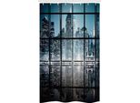Abakuhaus Città Tenda Da Doccia Stretta, New York Di Notte - Paesaggio, Set Decorativo Per Bagno In Tessuto Con Ganci, 120 X 180 Cm, Nero E Blu Scuro