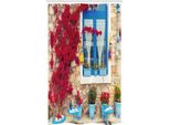 Abakuhaus Tenda Da Doccia Stretta, Casa Mediterranea, Set Decorativo Per Bagno In Tessuto Con Ganci, 120 X 180 Cm, Marrone Chiaro Blu Navy