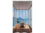 Abakuhaus Tenda Da Doccia Minimalista Stretta, Vasca Da Bagno E Isole, Set Decorativo Per Bagno In Tessuto Con Ganci, 120 X 180 Cm, Marrone Chiaro Bianco