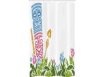 Abakuhaus Tiki Bar Tenda Da Doccia Stretta, Ibisco, Set Decorativo Per Bagno In Tessuto Con Ganci, 120 X 180 Cm, Azzurro Verde Rosa