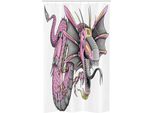 Abakuhaus Drachen Tenda Da Doccia Stretta, Cyborg Robotico Digitale, Set Decorativo Per Bagno In Tessuto Con Ganci, 120 X 180 Cm, Giallo Fucsia Grigio