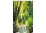 Abakuhaus Wald Tenda Da Doccia Stretta, Stream Cascade Tropical, Set Decorativo Per Bagno In Tessuto Con Ganci, 120 X 180 Cm, Marrone Verde Linda
