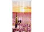 Abakuhaus Tenda Da Doccia Stretta, Blooming Lavender Picnic, Set Decorativo Per Bagno In Tessuto Con Ganci, 120 X 180 Cm, Lavanda Giallo Verde