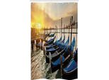 Abakuhaus Venezia Tenda Da Doccia Stretta, Linea Di Gondole Sull'acqua, Set Decorativo Per Bagno In Tessuto Con Ganci, 120 X 180 Cm, Blu Giallo