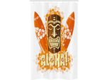 Abakuhaus Aloha Tenda Da Doccia Stretta, Hibiscus Flora, Set Decorativo Per Bagno In Tessuto Con Ganci, 120 X 180 Cm, Arancione Marrone Giallo Chiaro