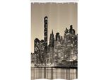 Abakuhaus New York Tenda Da Doccia Stretta, Manhattan City Night, Set Decorativo Per Bagno In Tessuto Con Ganci, 120 X 180 Cm, Nero Seppia
