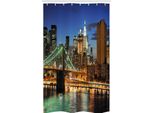 Abakuhaus Città Tenda Da Doccia Stretta, New York Di Notte Ponte, Set Decorativo Per Bagno In Tessuto Con Ganci, 120 X 180 Cm, Multicolore