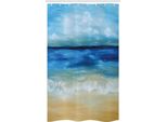 Abakuhaus Arte Tenda Da Doccia Stretta, Tropical Sandy Beach, Set Decorativo Per Bagno In Tessuto Con Ganci, 120 X 180 Cm, Blu Navy Marrone Chiaro