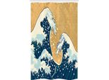 Abakuhaus Onda Giapponese Tenda Da Doccia Stretta, SchäUmende Sea Storm, Set Decorativo Per Bagno In Tessuto Con Ganci, 120 X 180 Cm, Terra Giallo Blu Scuro