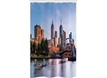 Abakuhaus Città Tenda Da Doccia Stretta, Morgen Australia River, Set Decorativo Per Bagno In Tessuto Con Ganci, 120 X 180 Cm, Arancione Verde Azzurro