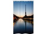Abakuhaus Tenda Da Doccia Stretta, Torre Eiffel Al Tramonto, Set Decorativo Per Bagno In Tessuto Con Ganci, 120 X 180 Cm, Azzurro Pallido E Giallo