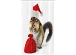 Abakuhaus Natale Tenda Da Doccia Stretta, Chipmunk Con Cappello Natalizio, Set Decorativo Per Bagno In Tessuto Con Ganci, 120 X 180 Cm, Giallo Pallido, Bianco, Rosso