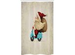 Abakuhaus Natale Tenda Da Doccia Stretta, Sankt Sulla Moto, Set Decorativo Per Bagno In Tessuto Con Ganci, 120 X 180 Cm, Rosso, Marrone Chiaro, Azzurro
