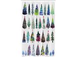 Abakuhaus Natale Tenda Da Doccia Stretta, Albero Di Natale Acquerellato, Set Decorativo Per Bagno In Tessuto Con Ganci, 120 X 180 Cm, Multicolore