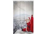 Abakuhaus Natale Tenda Da Doccia Stretta, Babbo Natale Sul Tetto, Set Decorativo Per Bagno In Tessuto Con Ganci, 120 X 180 Cm, Rosso Pallido Grigio