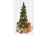 Abakuhaus Natale Tenda Da Doccia Stretta, Stile Albero Di Natale, Set Decorativo Per Bagno In Tessuto Con Ganci, 120 X 180 Cm, Verde Giallo Rosso