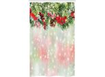 Abakuhaus Natale Tenda Da Doccia Stretta, Rami Verdi Di Agrifoglio, Set Decorativo Per Bagno In Tessuto Con Ganci, 120 X 180 Cm, Rosso Verde Marrone