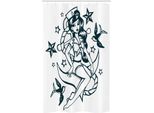 Abakuhaus Anker Tenda Da Doccia Stretta, Pin-Up Girl Marinaio, Set Decorativo Per Bagno In Tessuto Con Ganci, 120 X 180 Cm, Verde Acqua E Bianco