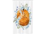 Abakuhaus Tenda Da Doccia Stretta Con Volpi, Acquerelli Sleeping Fox, Set Decorativo Per Bagno In Tessuto Con Ganci, 120 X 180 Cm, Arancione, Blu, Verde Oliva