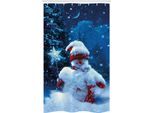 Abakuhaus Natale Tenda Da Doccia Stretta, Bacchetta Magica Pupazzo Di Neve, Set Decorativo Per Bagno In Tessuto Con Ganci, 120 X 180 Cm, Bianco Blu Rosso