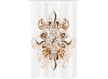 Abakuhaus Fleur De Lis Tenda Da Doccia Stretta, Fiori, Set Decorativo Per Bagno In Tessuto Con Ganci, 120 X 180 Cm, Marrone Bianco