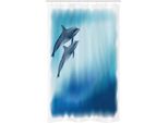 Abakuhaus Tenda Da Doccia Stretta Con Delfini, Scena Subacquea Con Pesci, Set Decorativo Per Bagno In Tessuto Con Ganci, 120 X 180 Cm, Blu Scuro E Azzurro