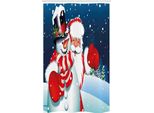 Abakuhaus Natale Tenda Da Doccia Stretta, Sankt-Schneemann Hug, Set Decorativo Per Bagno In Tessuto Con Ganci, 120 X 180 Cm, Bianco Blu Rosso