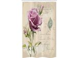 Abakuhaus Tenda Da Doccia Stretta Rose, Vintage Delicate, Set Decorativo Per Bagno In Tessuto Con Ganci, 120 X 180 Cm, Rosa Pallido, Verde