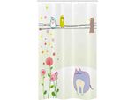 Abakuhaus Tenda Da Doccia Stretta Per Bambini Piccoli, Uccelli, Gatti E Fiori, Set Decorativo Per Bagno In Tessuto Con Ganci, 120 X 180 Cm, Multicolore