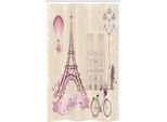 Abakuhaus Paris Tenda Da Doccia Stretta, Floral Paris Eiffel, Set Decorativo Per Bagno In Tessuto Con Ganci, 120 X 180 Cm, Rosa