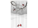 Abakuhaus Tenda Da Doccia Stretta Invernale, Uccelli Invernali Cartoon, Set Decorativo Per Bagno In Tessuto Con Ganci, 120 X 180 Cm, Vermiglio Grigio Nero