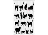 Abakuhaus Tenda Da Doccia Stretta Con Gatti, Nero Gattini Animali Domestici Zampe, Set Decorativo Per Bagno In Tessuto Con Ganci, 120 X 180 Cm, Bianco Nero