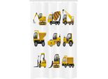 Abakuhaus Design Tenda Da Doccia Stretta, Motivo Veicoli Grandi, Set Decorativo Per Bagno In Tessuto Con Ganci, 120 X 180 Cm, Giallo Grigio Bianco