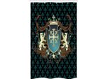 Abakuhaus Tenda Da Doccia Medievale Stretta, Stemma Medievale, Set Decorativo Per Bagno In Tessuto Con Ganci, 120 X 180 Cm, Verde Acqua, Nero, Cannella