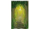 Abakuhaus Tenda Da Doccia Stretta Con Motivo Bosco, Alberi Pathway, Set Decorativo Per Bagno In Tessuto Con Ganci, 120 X 180 Cm, Verde Felce Giallo