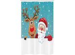 Abakuhaus Babbo Natale Tenda Da Doccia Stretta, Rudolph-Red Deer Greeting, Set Decorativo Per Bagno In Tessuto Con Ganci, 120 X 180 Cm, Multicolore