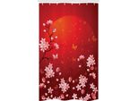 Abakuhaus Rosso Tenda Da Doccia Stretta, Tramonto Astratto E Sakura, Set Decorativo Per Bagno In Tessuto Con Ganci, 120 X 180 Cm, Arancione Corallo Rosso