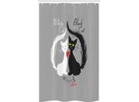 Abakuhaus Tenda Da Doccia Stretta Con Gatto, Paio Fishbone, Set Decorativo Per Bagno In Tessuto Con Ganci, 120 X 180 Cm, Nero Bianco Grigio