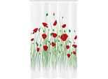 Abakuhaus Tenda Da Doccia Stretta Con Motivo Papaveri, Fiori Su Sfondo Rurale, Set Decorativo Per Bagno In Tessuto Con Ganci, 120 X 180 Cm, Rosso Scarlatto, Verde, Bianco