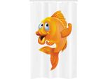 Abakuhaus Tenda Da Doccia Stretta Con Motivo A Pesci, Happy Playful Goldfish, Set Decorativo Per Bagno In Tessuto Con Ganci, 120 X 180 Cm, Arancione E Bianco