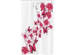 Abakuhaus Tenda Da Doccia Rosa E Bianca Stretta, Fiore Farfalla, Set Decorativo Per Bagno In Tessuto Con Ganci, 120 X 180 Cm, Corallo Scuro Grigio Chiaro
