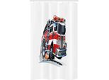 Abakuhaus Tenda Doccia Stretta, Camion Dei Pompieri, Set Decorativo Per Bagno In Tessuto Con Ganci, 120 X 180 Cm, Azzurro Scarlatto