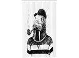 Abakuhaus Contemporaneo Tenda Da Doccia Stretta, Hipster Walrus, Set Decorativo Per Bagno In Tessuto Con Ganci, 120 X 180 Cm, Bianco E Nero