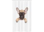 Abakuhaus Bulldog Tenda Da Doccia Stretta, Cuccioli Maschi Con Pedigree, Set Decorativo Per Bagno In Tessuto Con Ganci, 120 X 180 Cm, Marrone Bianco Sabbia